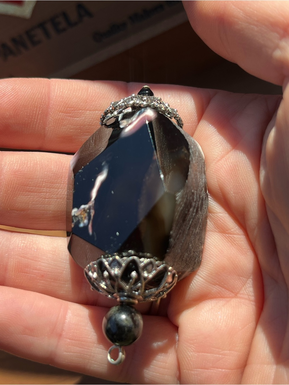 Large Faceted & Raw Smokey Quartz Pendant